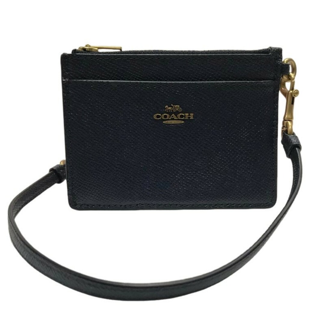 COACH(コーチ)のCOACH コーチ コインケース パスケース 3238 レザー ネイビーブラック 金具ゴールドカラー 上品 【良品】 22403K279 レディースのファッション小物(名刺入れ/定期入れ)の商品写真