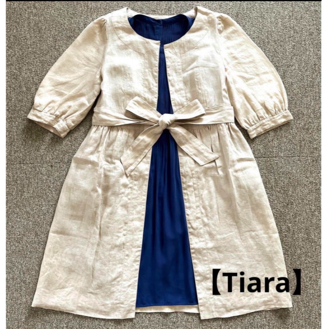 tiara(ティアラ)の【Tiara】パフスリーブ ノーカラー春夏スプリングコート❤️最終値下げしました レディースのジャケット/アウター(スプリングコート)の商品写真