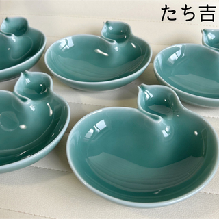 タチキチ(たち吉)のたち吉　橘吉　青磁　瓢箪型小鉢　５枚セット　刺身皿　取り皿　深皿　トルコブルー(食器)