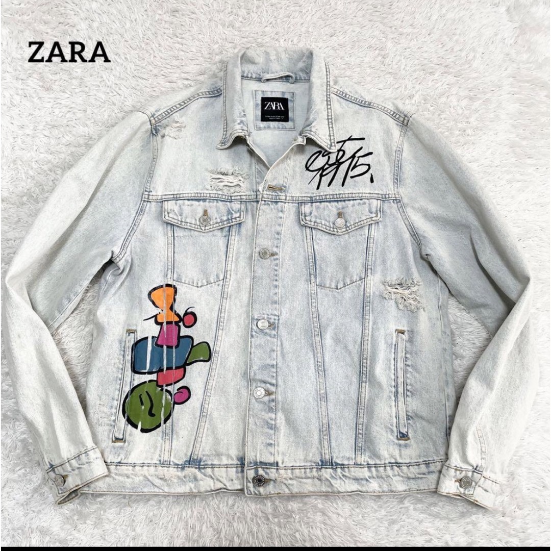 ZARA(ザラ)のZARA  ザラ　デニムジャケット Gジャン ペイント ダメージ加工　古着 メンズのジャケット/アウター(Gジャン/デニムジャケット)の商品写真