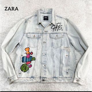 ザラ(ZARA)のZARA  ザラ　デニムジャケット Gジャン ペイント ダメージ加工　古着(Gジャン/デニムジャケット)