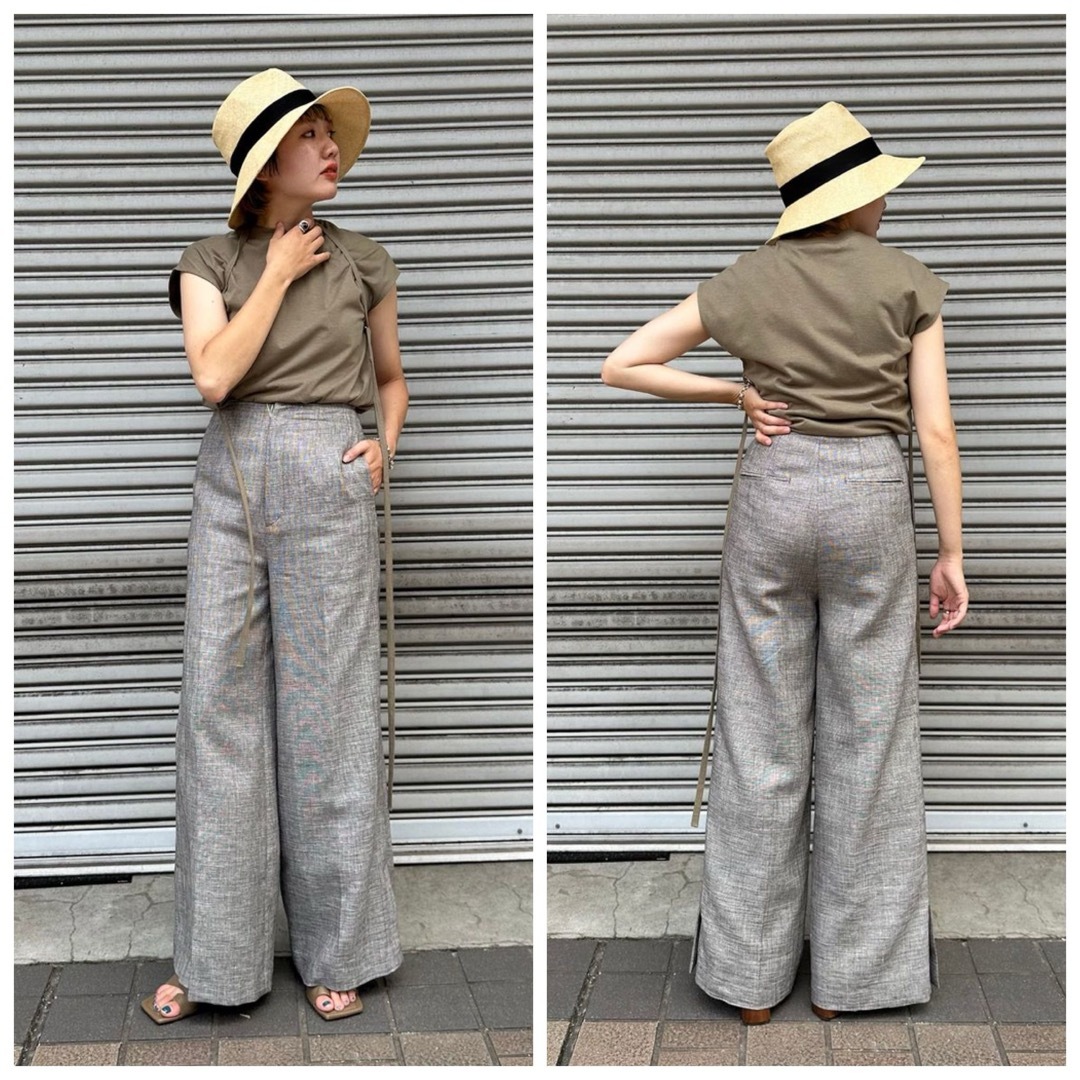 SEEALL slit bell pants-brown mix-23ss 36ファッション