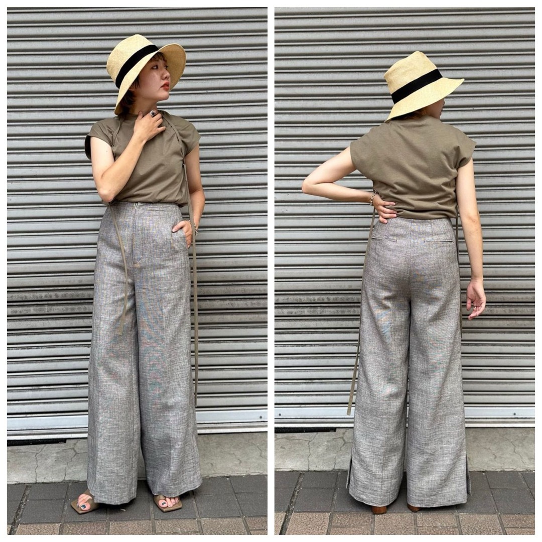 SEEALL slit bell pants-brown mix-23ss 36 レディースのパンツ(カジュアルパンツ)の商品写真