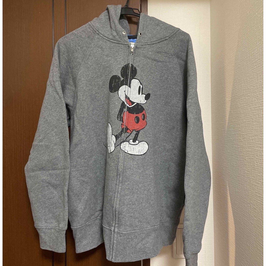 Disney(ディズニー)の【美品】ミッキー　パーカー　グレー　耳つき　LL メンズのトップス(パーカー)の商品写真