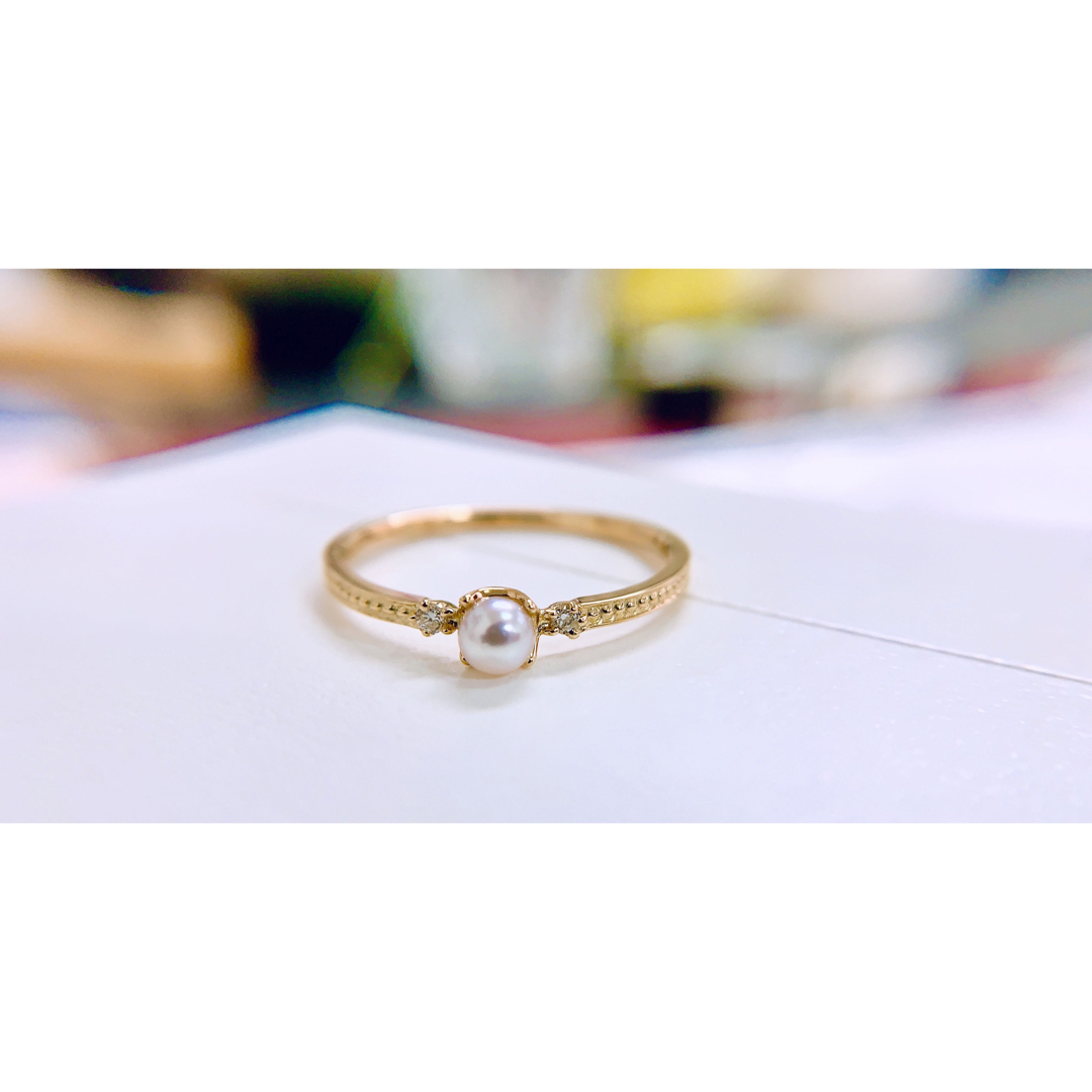 [新品] K18YGイエロー金アコヤakoyaパール天然ダイヤモンド指輪リング レディースのアクセサリー(リング(指輪))の商品写真