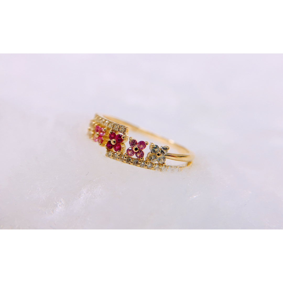 [新品]K18YGイエローゴールド金天然ルビーサファイアダイヤモンド指輪リング レディースのアクセサリー(リング(指輪))の商品写真