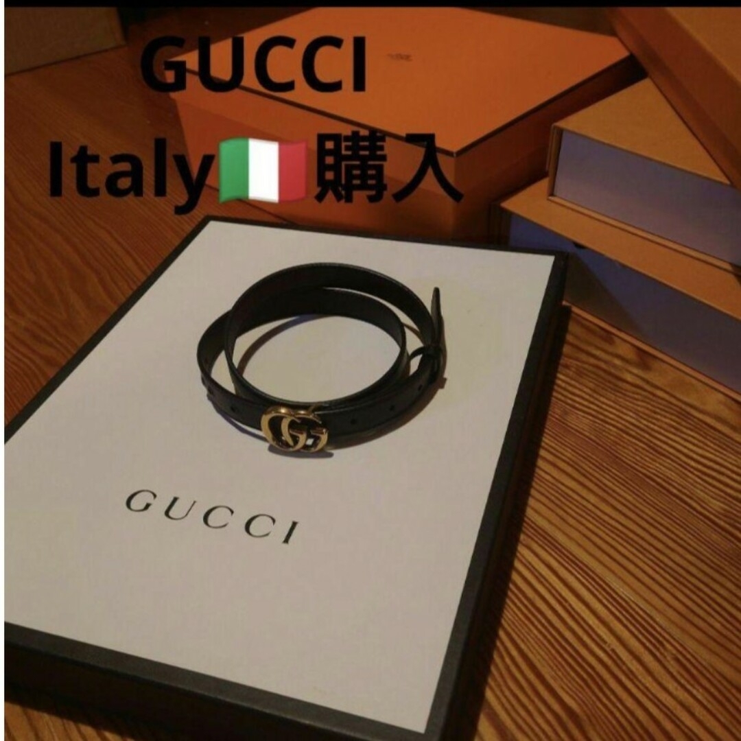 Gucci(グッチ)のGUCCIレザーダブルGバックルベルト黒ブラック素材　レザー ブラックGUC レディースのファッション小物(ベルト)の商品写真