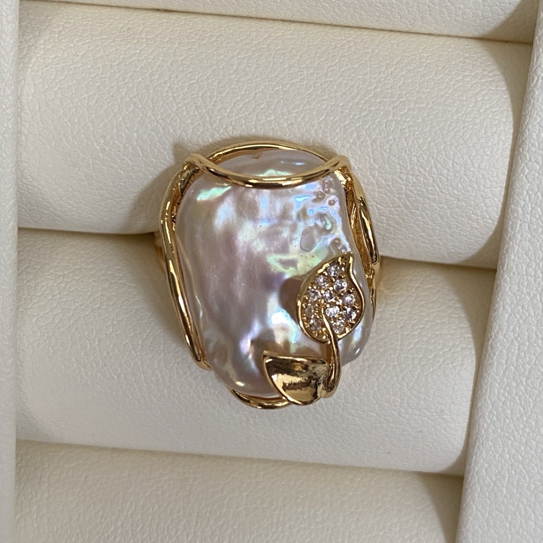 天然バロック真珠　フリーサイズ　調整可能　パールリング パープル　ab20 レディースのアクセサリー(リング(指輪))の商品写真