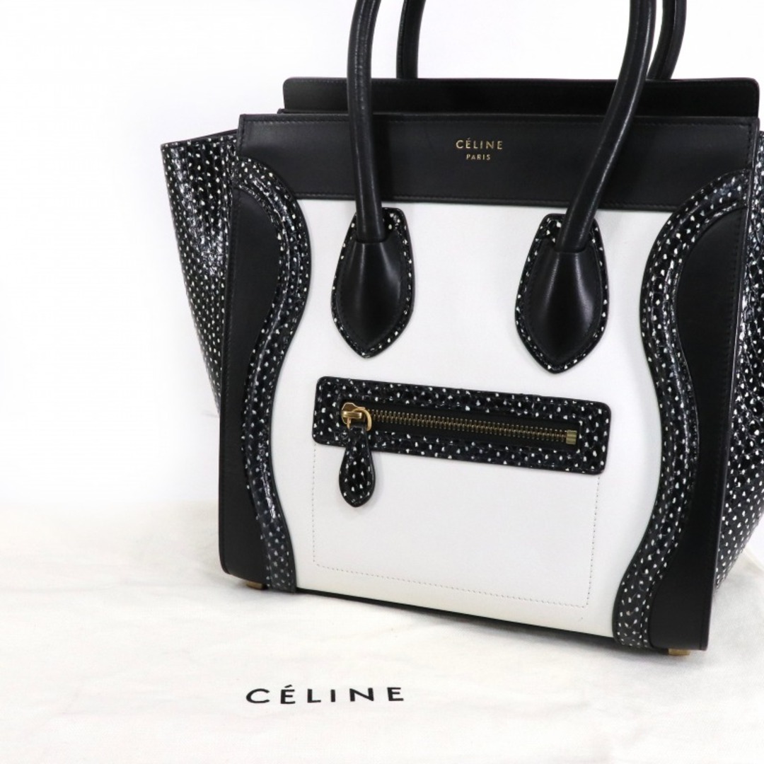 celine(セリーヌ)のセリーヌ ラゲージ マイクロ パイソン レザー バッグ トートバッグ ブラック ホワイト レディースのバッグ(トートバッグ)の商品写真