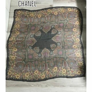 シャネル(CHANEL)の【美品】CHANEL シャネル ロゴ 総柄 大判 スカーフ ストール ショール(バンダナ/スカーフ)