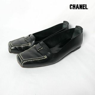 シャネル(CHANEL)の美品 CHANEL ココマーク レザー スクエアトゥ パンプス ローファー(ローファー/革靴)