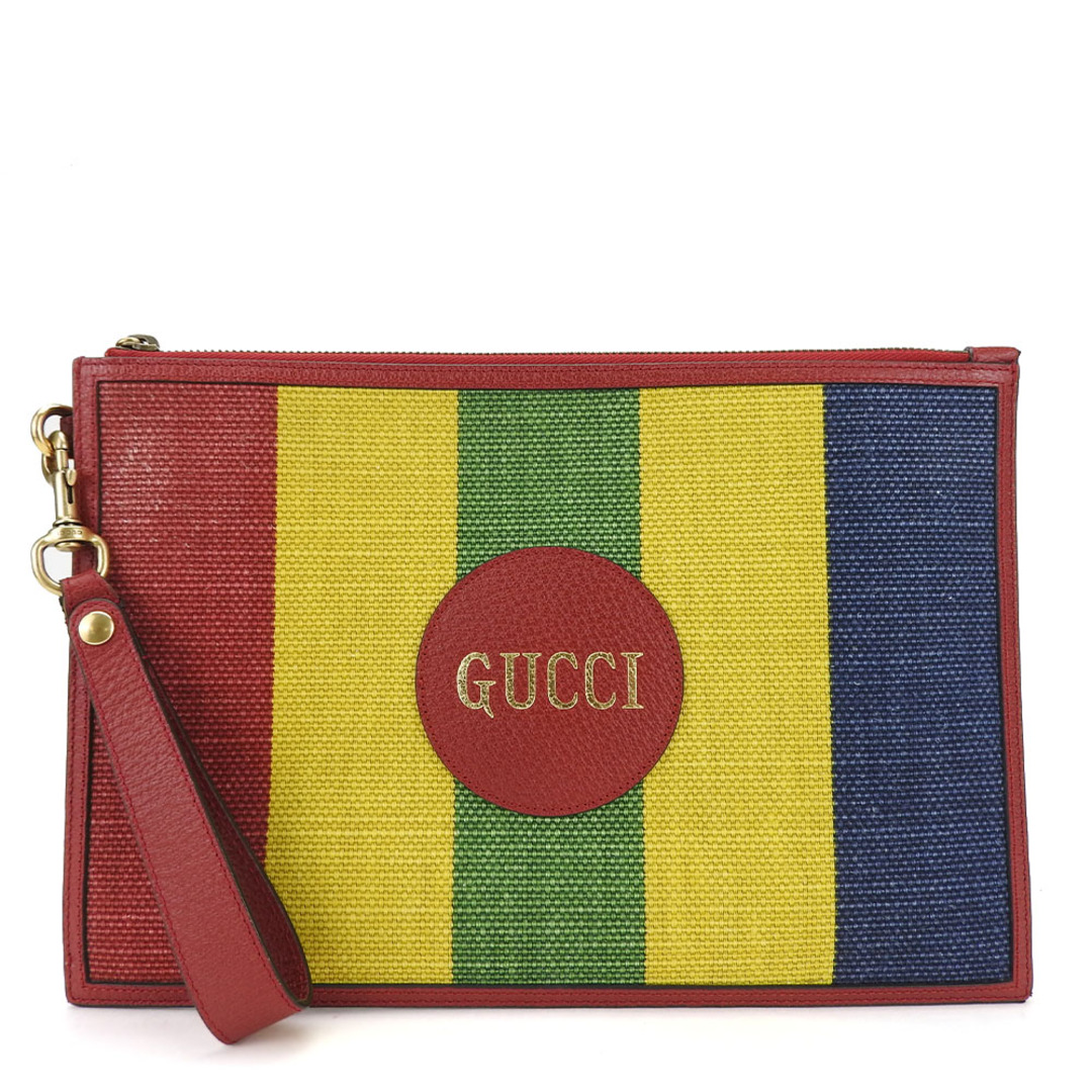 Gucci(グッチ)の【中古】 グッチ クラッチバッグ バイアデラ 625602 キャンバス レザー マルチカラー ゴールド金具 カラフル ストライプ レディース メンズ GUCCI レディースのバッグ(クラッチバッグ)の商品写真