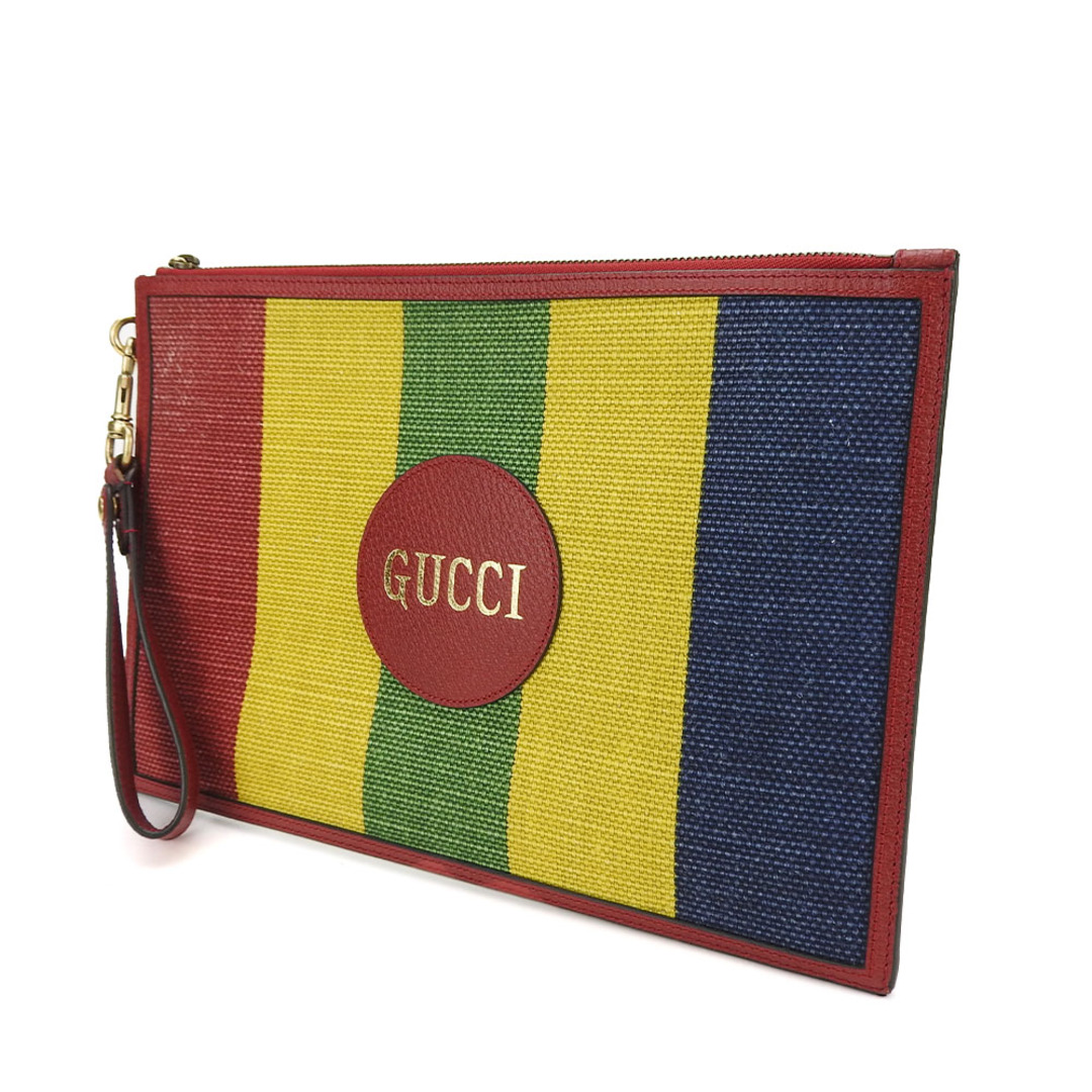 Gucci(グッチ)の【中古】 グッチ クラッチバッグ バイアデラ 625602 キャンバス レザー マルチカラー ゴールド金具 カラフル ストライプ レディース メンズ GUCCI レディースのバッグ(クラッチバッグ)の商品写真