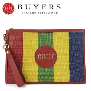 グッチ(Gucci)の【中古】 グッチ クラッチバッグ バイアデラ 625602 キャンバス レザー マルチカラー ゴールド金具 カラフル ストライプ レディース メンズ GUCCI(クラッチバッグ)