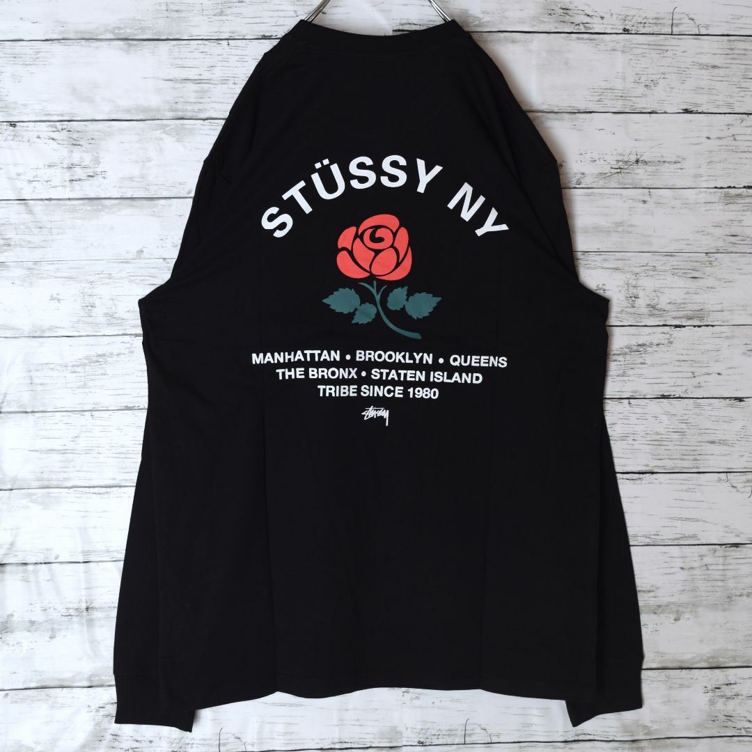 STUSSY(ステューシー)の【ステューシー】正規・新品タグ　フラワー　ブラック　M　ロングTシャツ メンズのトップス(Tシャツ/カットソー(七分/長袖))の商品写真