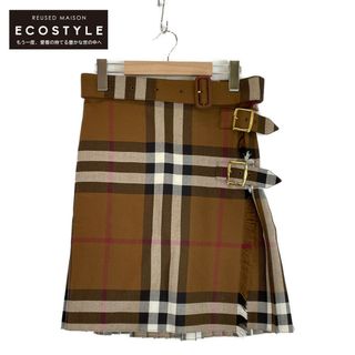 バーバリー(BURBERRY)のバーバリー ブラウン 8062856 フリンジラップベルトスカート Belted Frayed Checked Wool Skirt 34(その他)