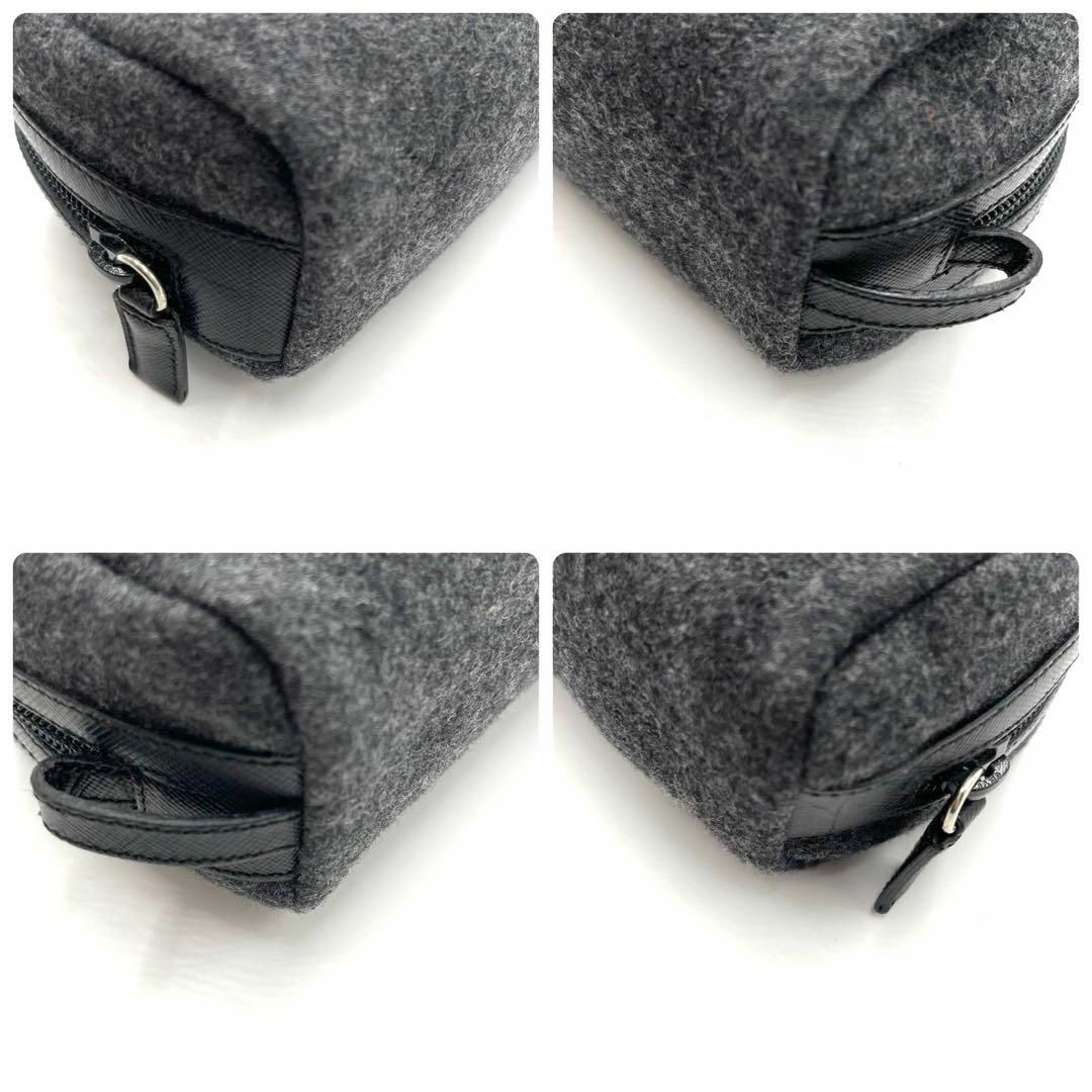 【極美品】PRADA プラダ ポーチ バニティ 三角ロゴ ウール グレー 【極美品】PRADA プラダ ポーチ バニティ 三角ロゴ ウール グレー