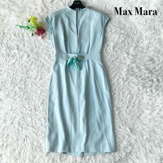 マックスマーラ(Max Mara)の【美品】マックスマーラ 膝丈 ワンピース スカーフ ミントグリーン XL(ひざ丈ワンピース)