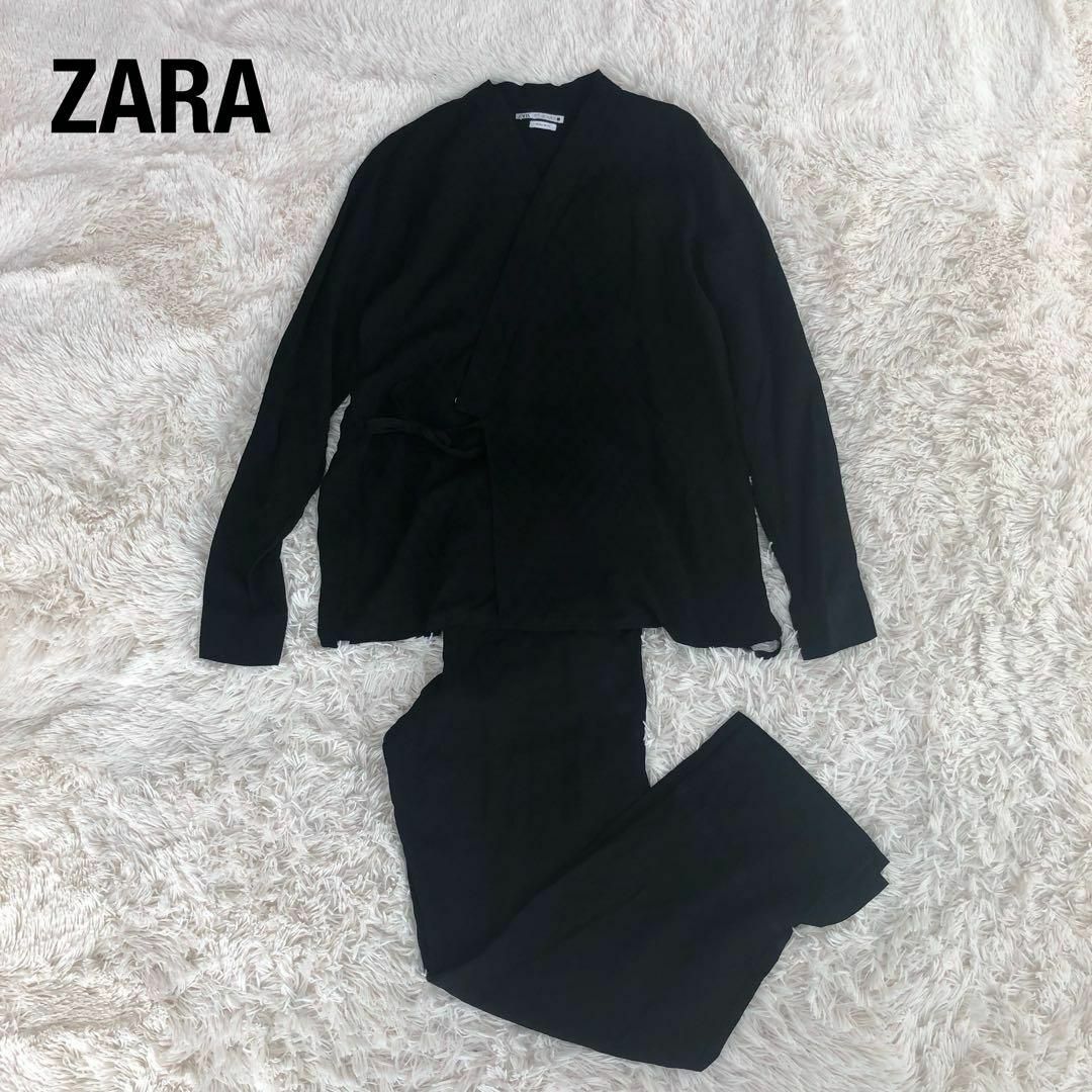 ZARA(ザラ)のZARAレーヨン素材カジュアルセットアップ　レースブラック黒ザラノーカラー メンズのスーツ(セットアップ)の商品写真