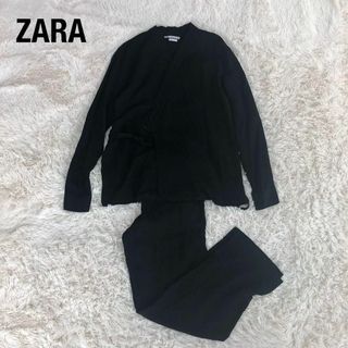 ザラ(ZARA)のZARAレーヨン素材カジュアルセットアップ　レースブラック黒ザラノーカラー(セットアップ)