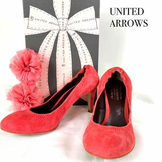 ユナイテッドアローズ(UNITED ARROWS)のUNITED ARROWS 23cm スエード 花 パンプス ヒール ピンク(ハイヒール/パンプス)