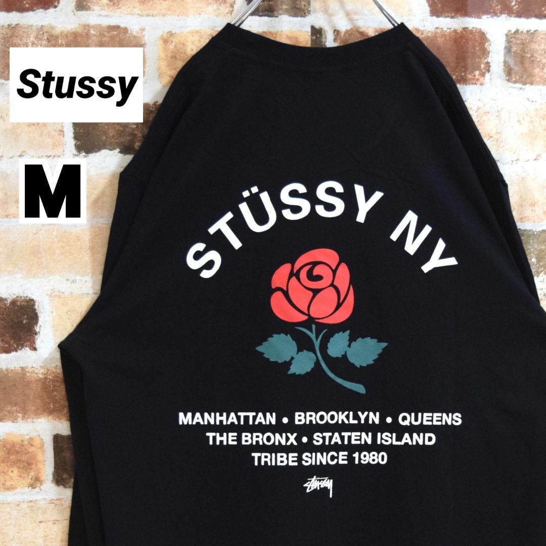 STUSSY(ステューシー)の《ステューシー》正規・新品タグ　フラワー　ブラック　M　ロングTシャツ メンズのトップス(Tシャツ/カットソー(七分/長袖))の商品写真