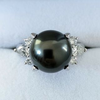 ダイヤモンド×ブラックパール リング Pt900 0.58ct 10.2g(リング(指輪))