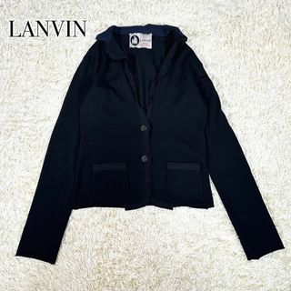 LANVIN - LANVIN 薄手 カーディガン ボレロ メリノウール 襟付き 長袖 ブラック