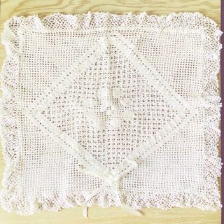 handmade ハンドメイド　レース編み　クッションカバー　45×45ホワイト(その他)