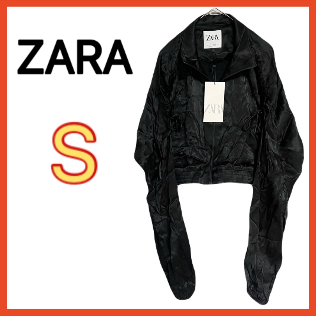 ZARA(ザラ)のZARA ザラ グロッシー クロップド ボンバージャケット ブラック Sサイズ レディースのジャケット/アウター(ブルゾン)の商品写真