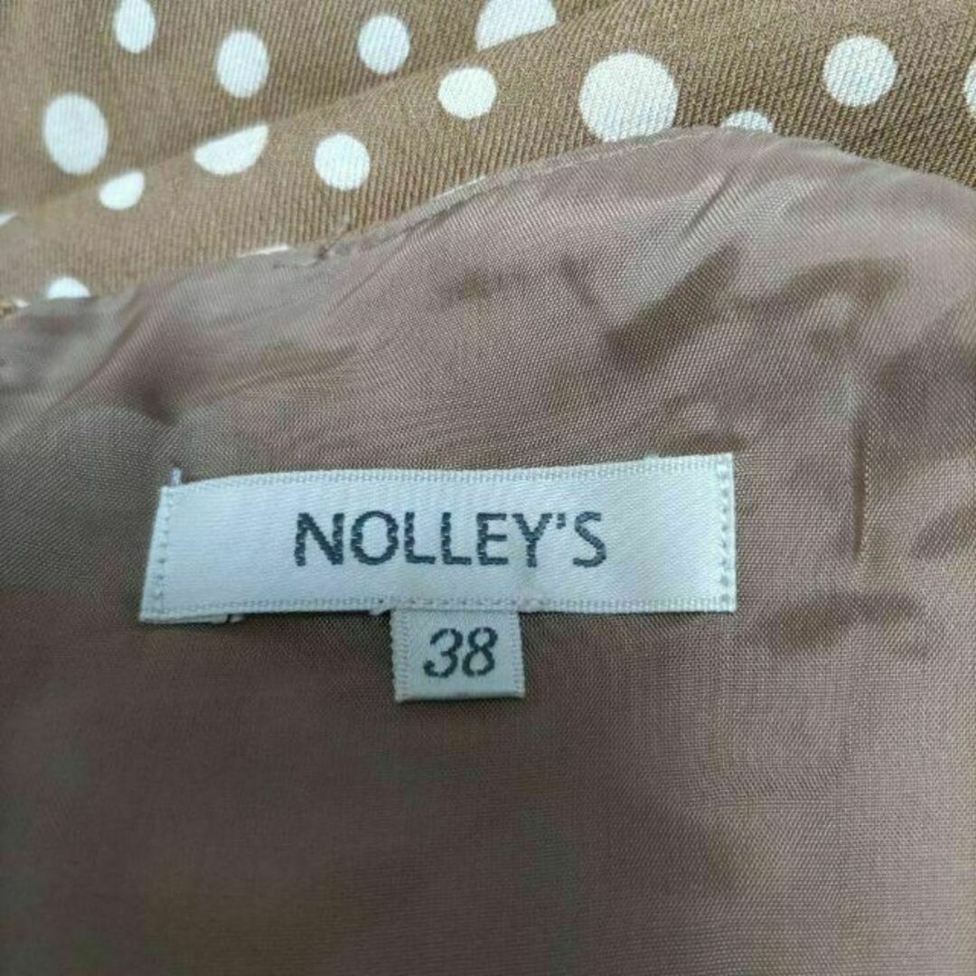 NOLLEY'S(ノーリーズ)のNOLLEY'Sノーリーズ ドット柄 フレンチスリー ワンピース ブラウン38 レディースのワンピース(ひざ丈ワンピース)の商品写真