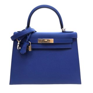 エルメス(Hermes)の　エルメス HERMES ケリー28 外縫い　ヴェルソ U刻印 ブルーフランス・レザン・ シルバー金具 エプソン レディース ハンドバッグ(ハンドバッグ)