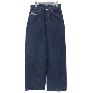 DIESEL - 美品 DIESEL ディーゼル デニム パンツ サイズ:27 ロング ハイライズ ハイウエスト ワイド ストレート コットン リネン インディゴ ネイビー ボトムス ジーンズ ジーパン【レディース】【中古】