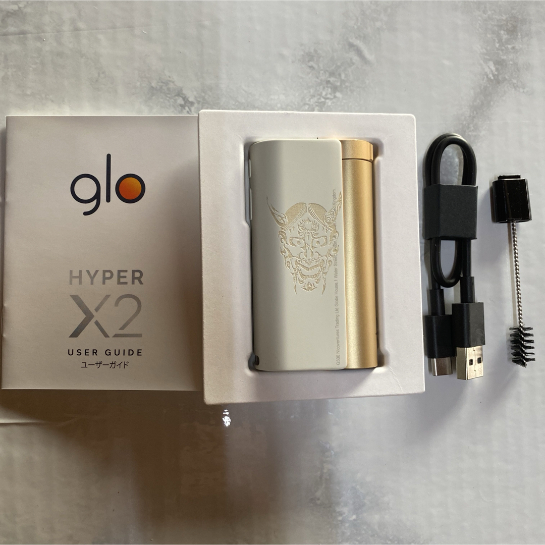 glo(グロー)の般若 両面 レーザー加工 glo hyper X2 グローハイパー 本体 白 金 メンズのファッション小物(タバコグッズ)の商品写真