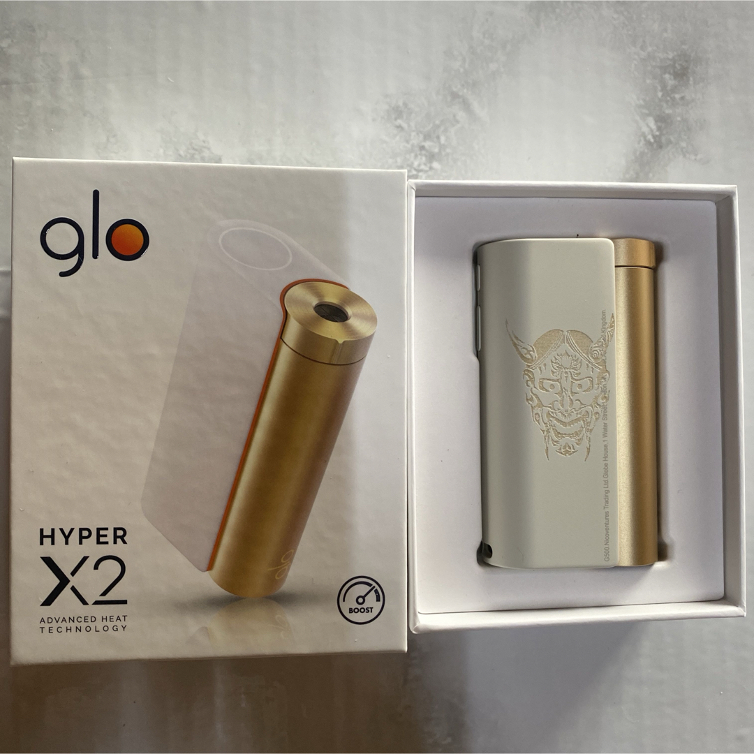 glo(グロー)の般若 両面 レーザー加工 glo hyper X2 グローハイパー 本体 白 金 メンズのファッション小物(タバコグッズ)の商品写真