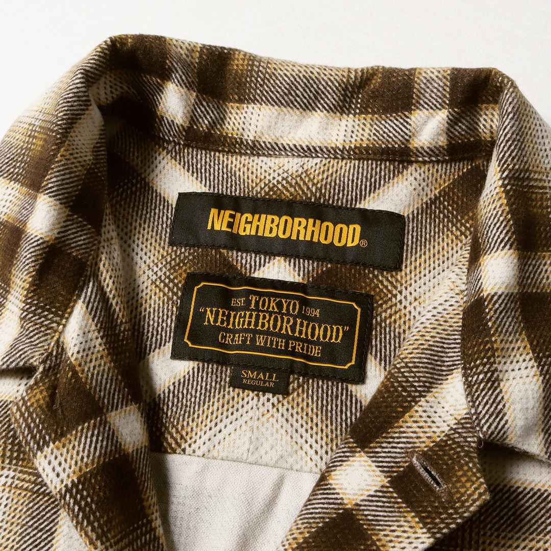 NEIGHBORHOOD(ネイバーフッド)の美品 NEIGHBORHOOD ネイバーフッド シャツ サイズ:S 19AW プリントチェック フランネルシャツ B&C / C-SHIRT . LS ブラウン ベージュ トップス カジュアルシャツ 長袖【メンズ】【中古】 メンズのトップス(シャツ)の商品写真