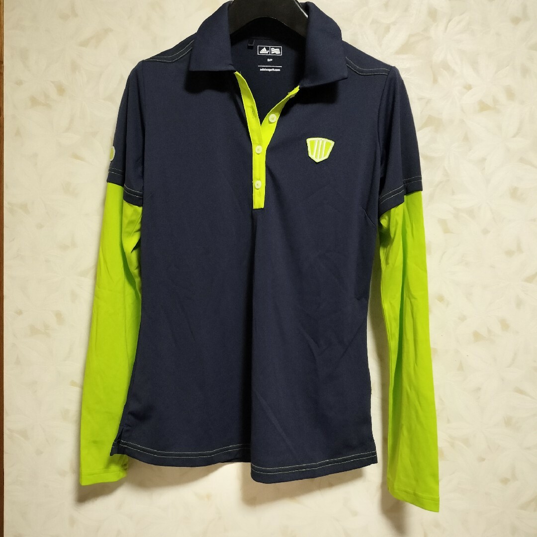 adidas(アディダス)のアディダス ゴルフ レディース ウェア ネイビー 蛍光 長袖シャツ ポロシャツ スポーツ/アウトドアのゴルフ(ウエア)の商品写真