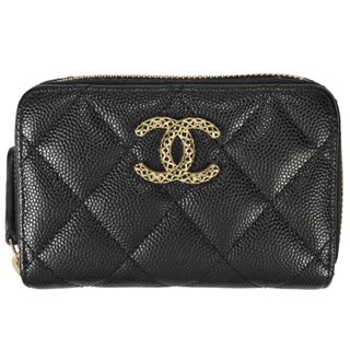 シャネル(CHANEL)のシャネル CHANEL マトラッセ ジップ コインパース コインケース キャビアスキン AP3186 ブラック ゴールド金具【中古】(コインケース/小銭入れ)