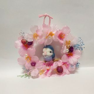 羊毛フェルト コザクラインコさんの桜リース ハンドメイド(リース)