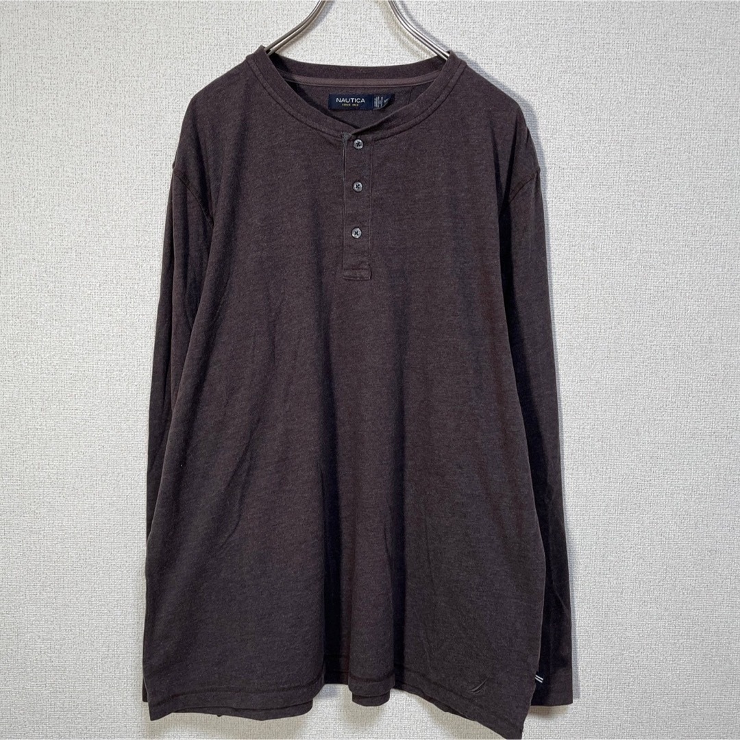 NAUTICA(ノーティカ)の【ノーティカ】ヘンリーネックロンT　ダークブラウン　無地　長袖Tシャツ81 メンズのトップス(Tシャツ/カットソー(七分/長袖))の商品写真