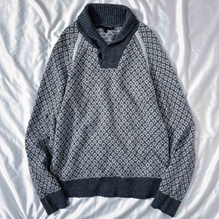 ヴィンテージ(VINTAGE)のVINTAGE 00s 総柄ショールカラーニット(ニット/セーター)