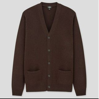 ユニクロ(UNIQLO)のUNIQLO プレミアムラムウールカーディガン ダークブラウン M(カーディガン)