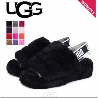 アグ(UGG)のUGG アグ スリッパ フラッフ イヤー スライド　サンダル　ブラック24〜25(サンダル)