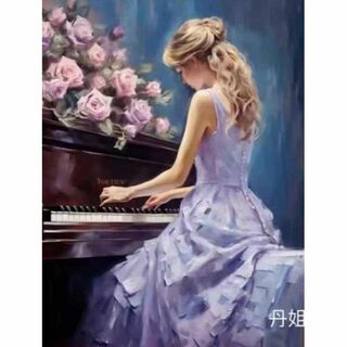 クロスステッチキット ピアノを弾く少女　印刷あり(生地/糸)