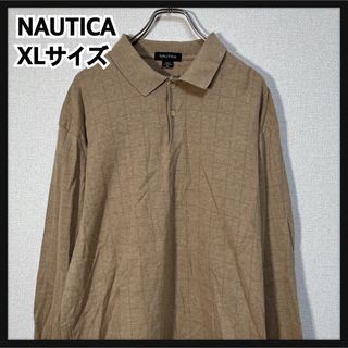 【ノーティカ】長袖ポロシャツ　ベージュ　チェック　襟付きシャツ　XL　81