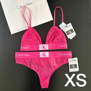 カルバンクライン(Calvin Klein)のカルバンクライン 下着 上下 セット XS S ブラ ショーツ ピンク レース(ブラ&ショーツセット)