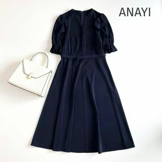 アナイ(ANAYI)のANAYI ポプリンラッフルワンピース ネイビー(ロングワンピース/マキシワンピース)