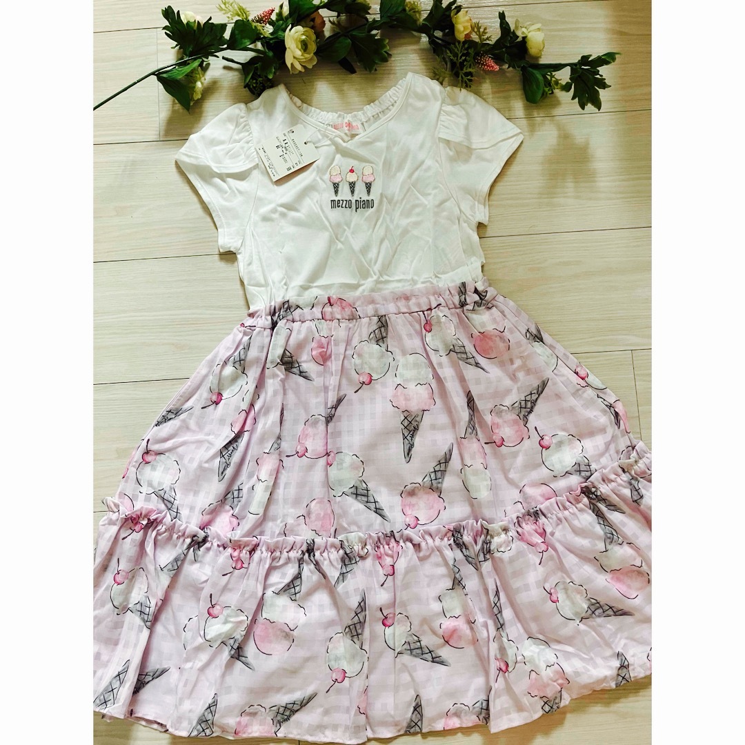 mezzo piano(メゾピアノ)のアイス柄ドッキング　ワンピース キッズ/ベビー/マタニティのキッズ服女の子用(90cm~)(ワンピース)の商品写真