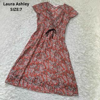 ローラアシュレイ(LAURA ASHLEY)のローラアシュレイ リネン100% カシュクール ワンピース Aライン フレア(ひざ丈ワンピース)