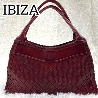 イビザ(IBIZA)のイビザ　レザー　イントレチャート　トート　ハンドバッグ　レッド　メッシュ　総柄(ハンドバッグ)